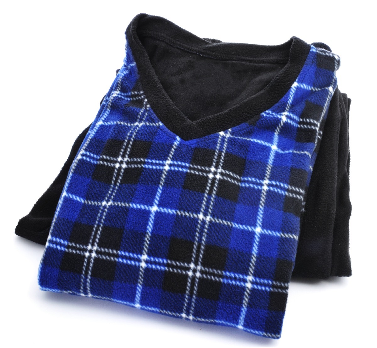 blue and black checked long underwear set folded up