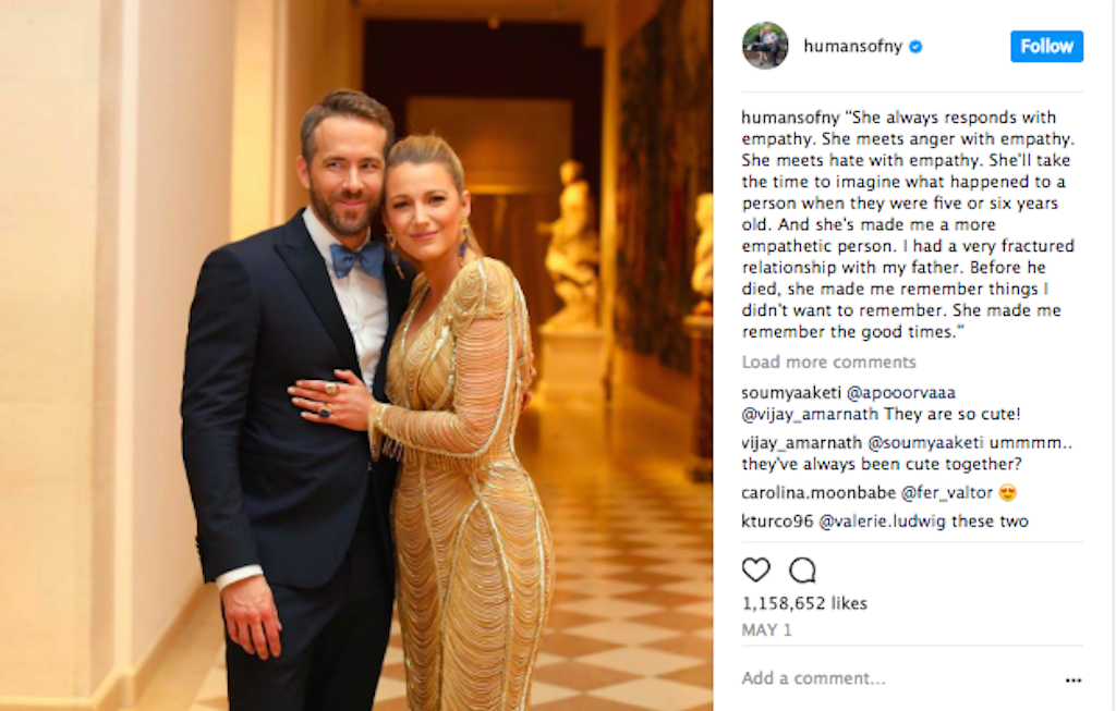 Instagram photo of Blake Lively and Ryan Reynolds. 