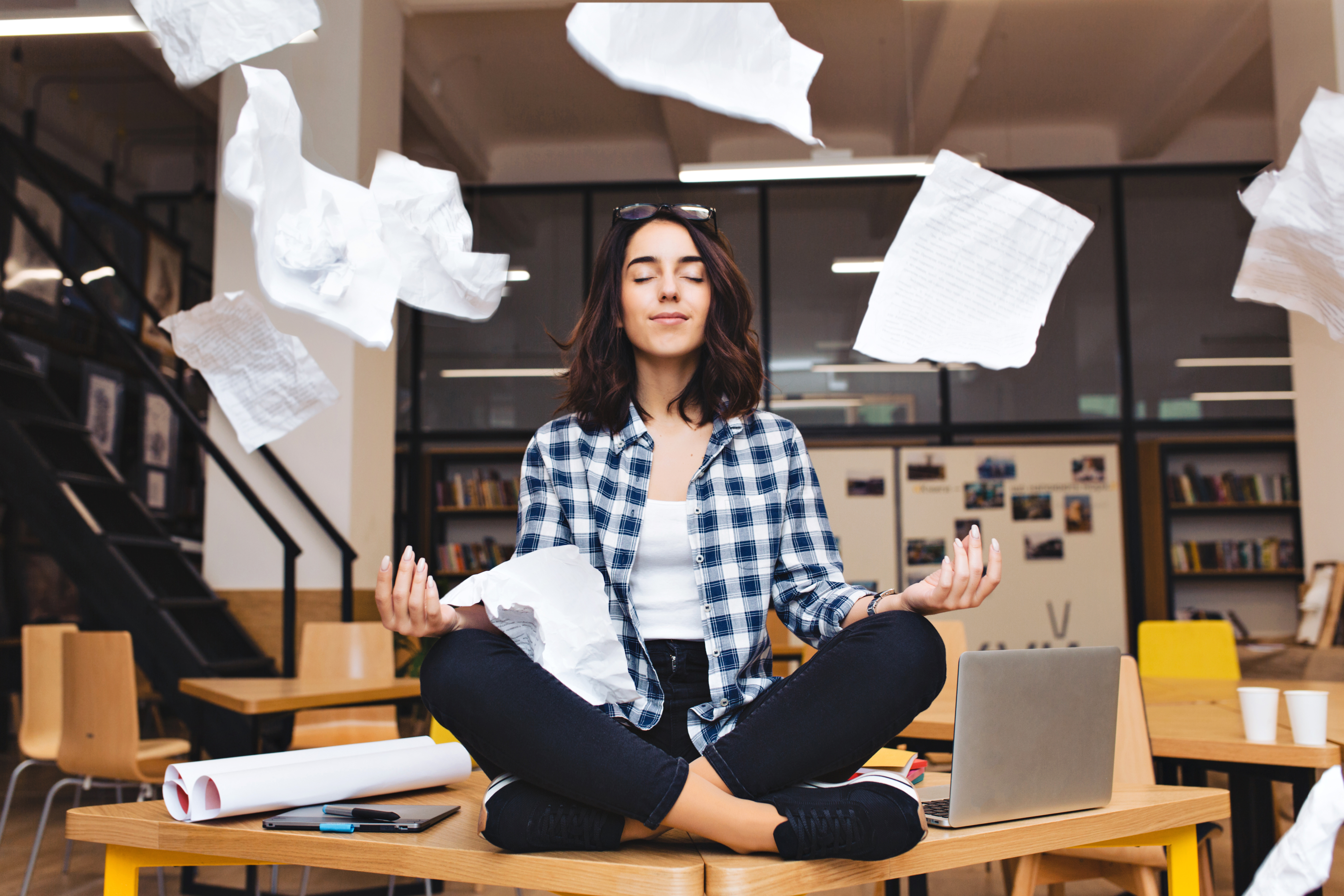 Confidence / Girl Meditating Amidst Chaos