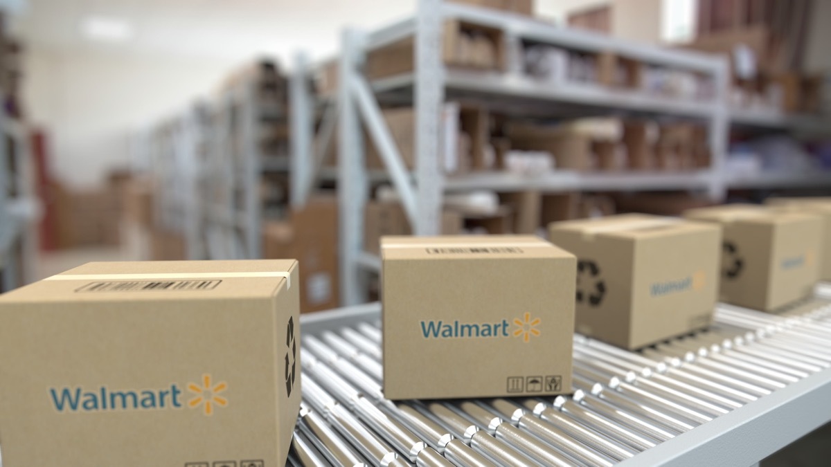 walmart boxes on a conveyor belt