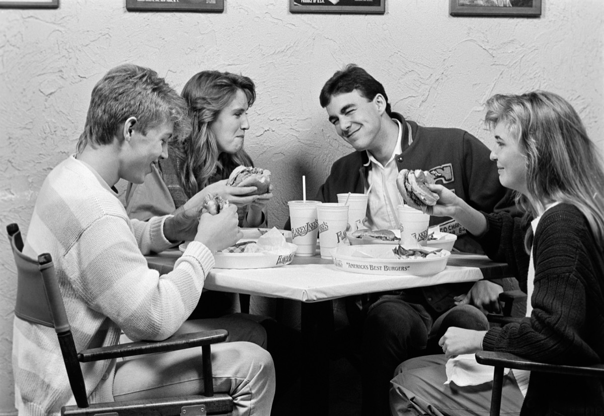 Two Couples in the 1980s Out on a Group Date Eating Burgers Cost of a Date