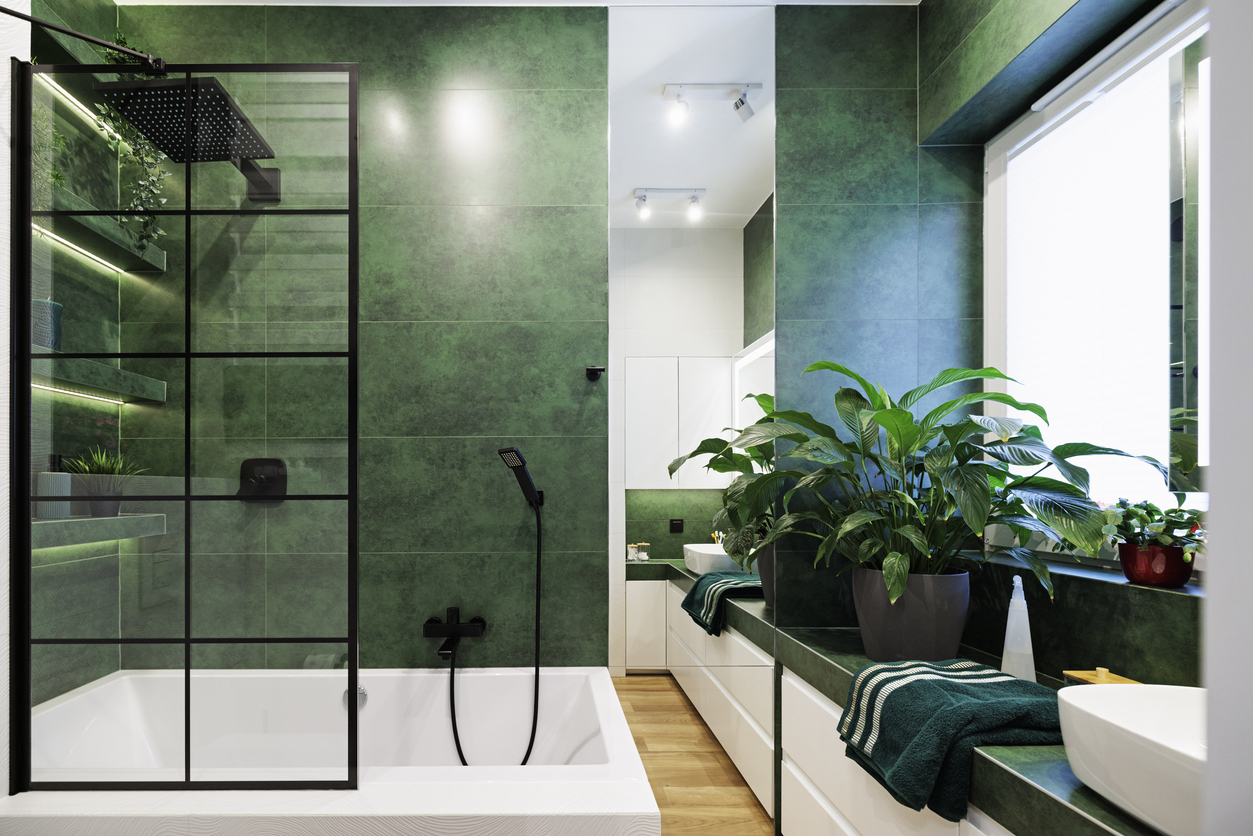 dark green bathroom