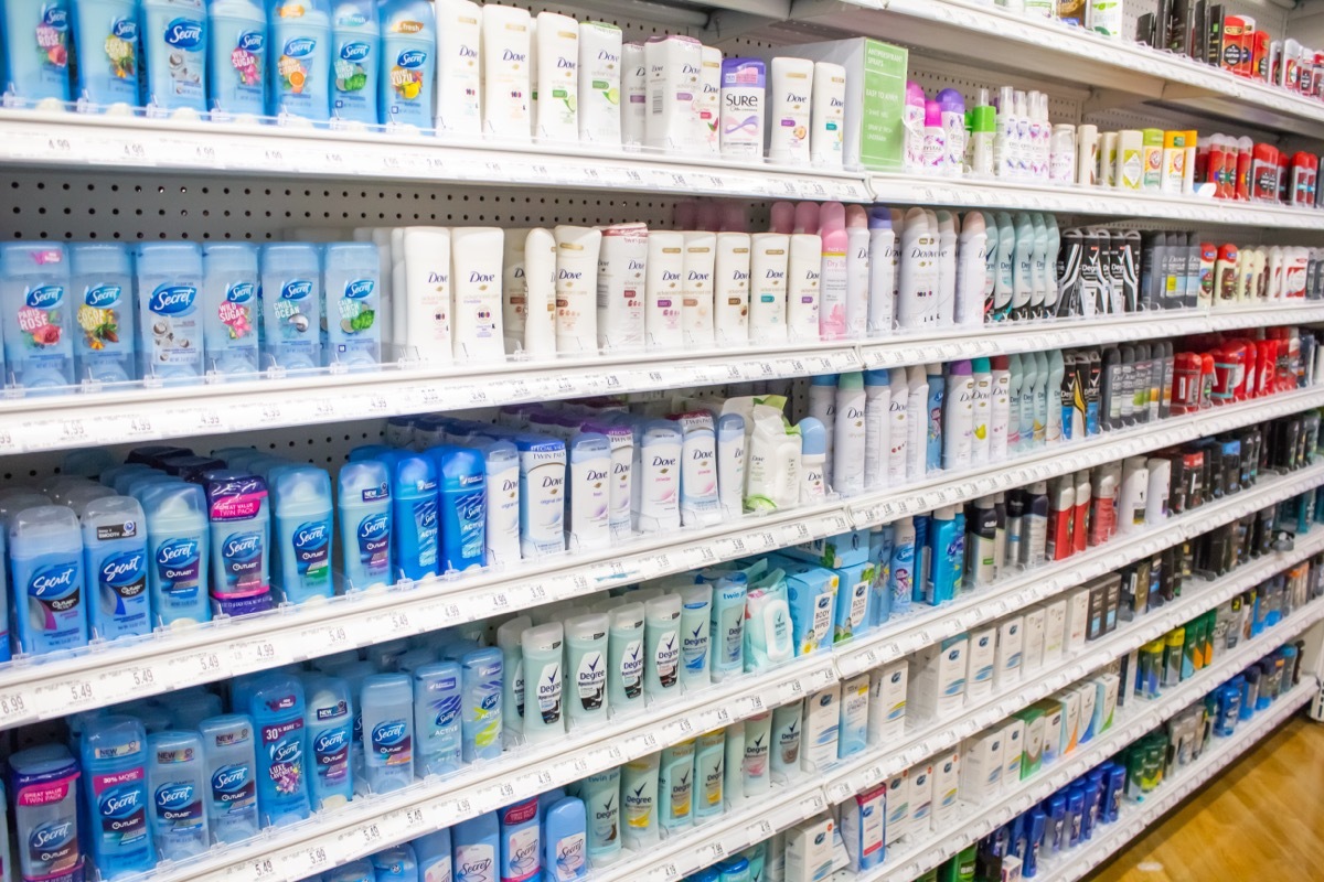 deodorant aisle in pharmacy or supermarket