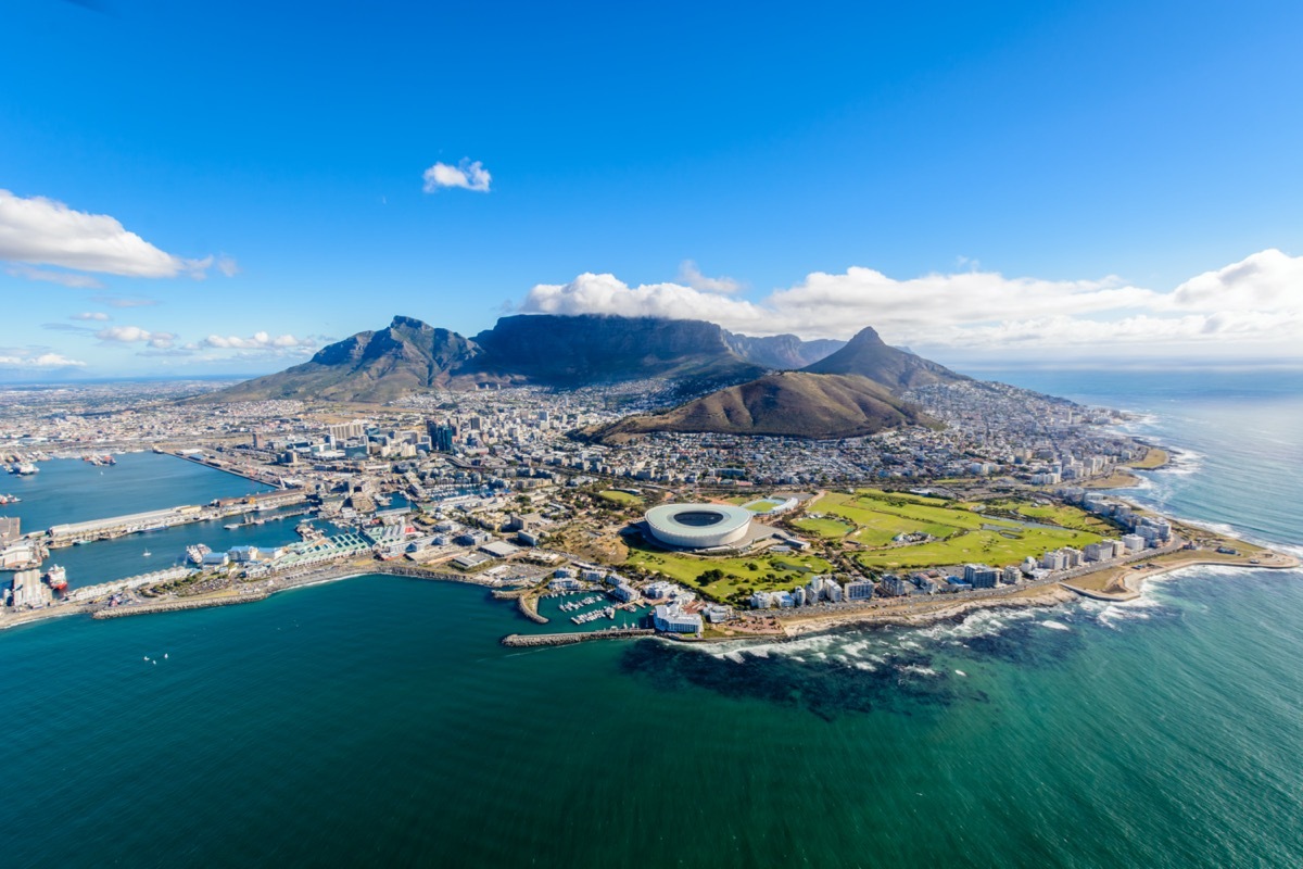 aerial view of cape town coast and mountain