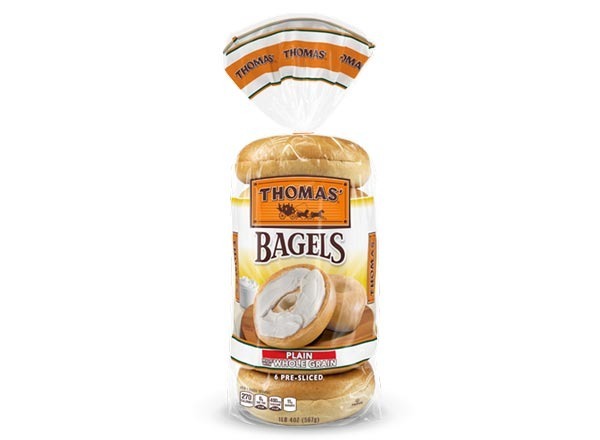 thomas plain bagels  made with whole grains