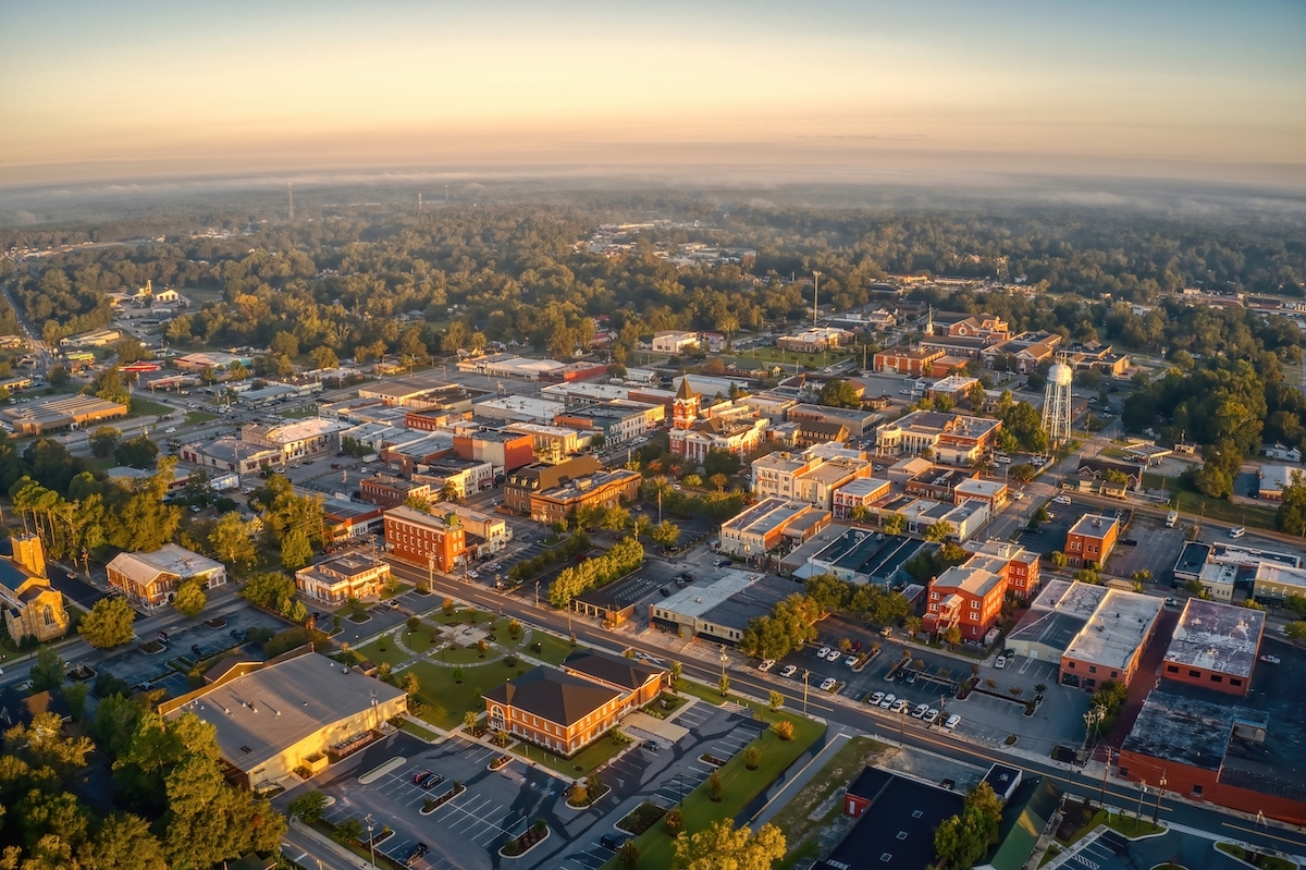 Aerial View of Downtown Statesboro, Georgia in Autumn