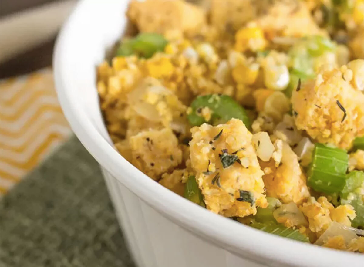 cornbread stuffing in baking dish