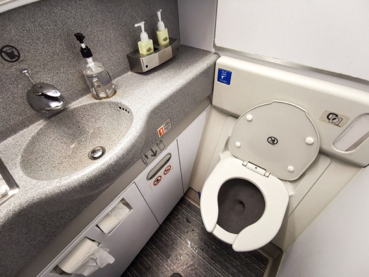 interior of airplane bathroom