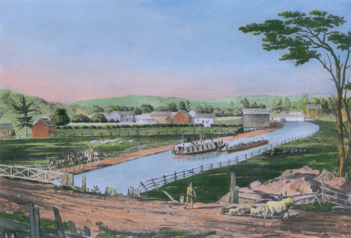 watercolor painting of the erie canal