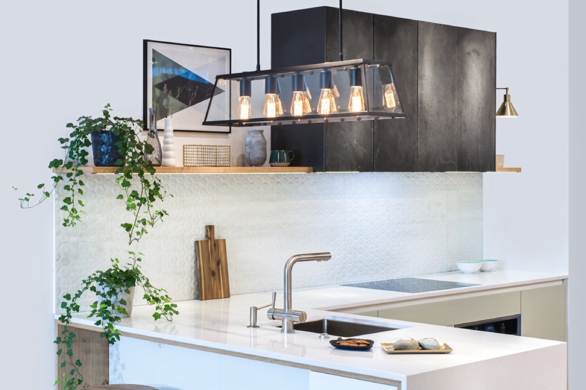 modern kitchen with pendant light, home upgrades