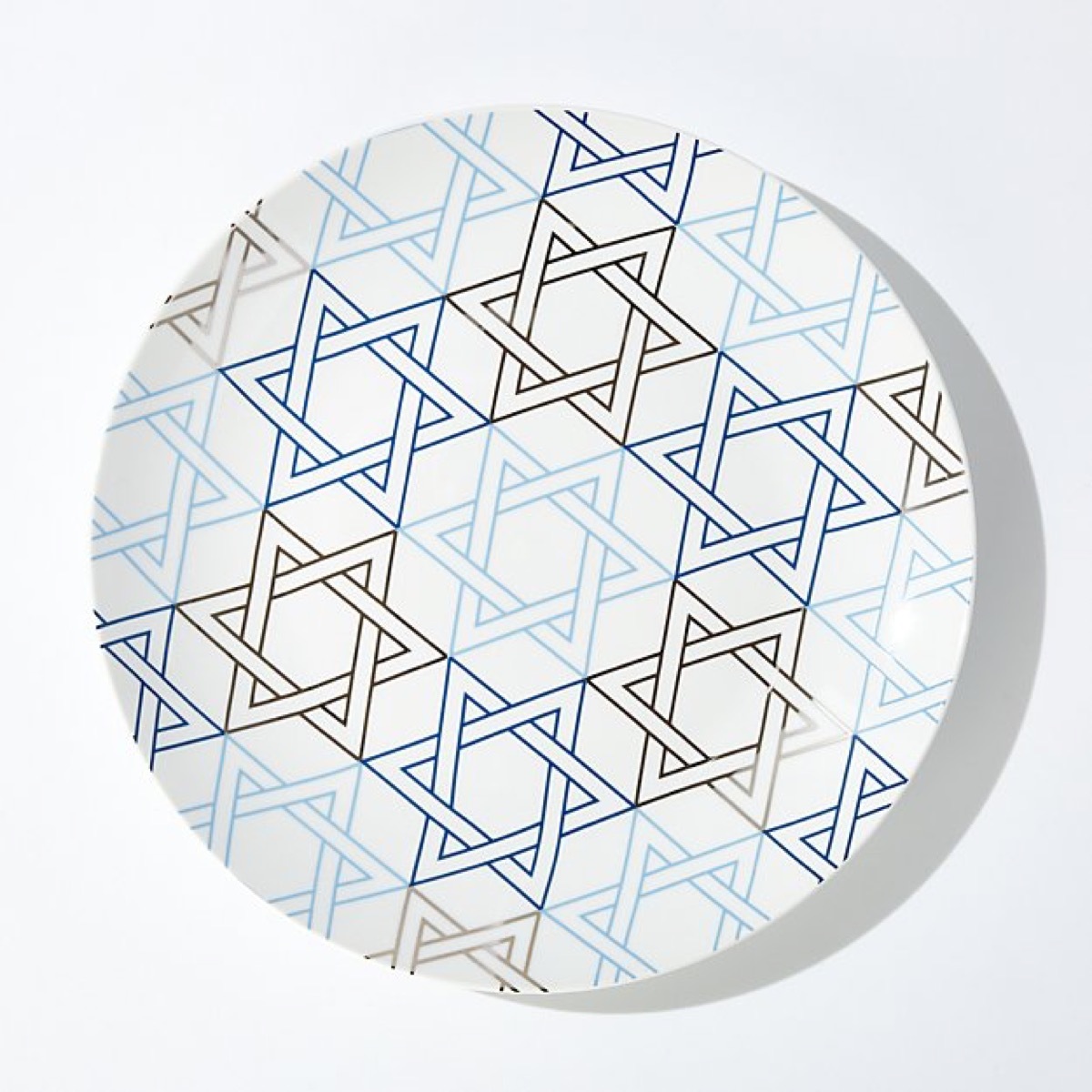 white platter with blue stars of david on it, hanukkah decorations