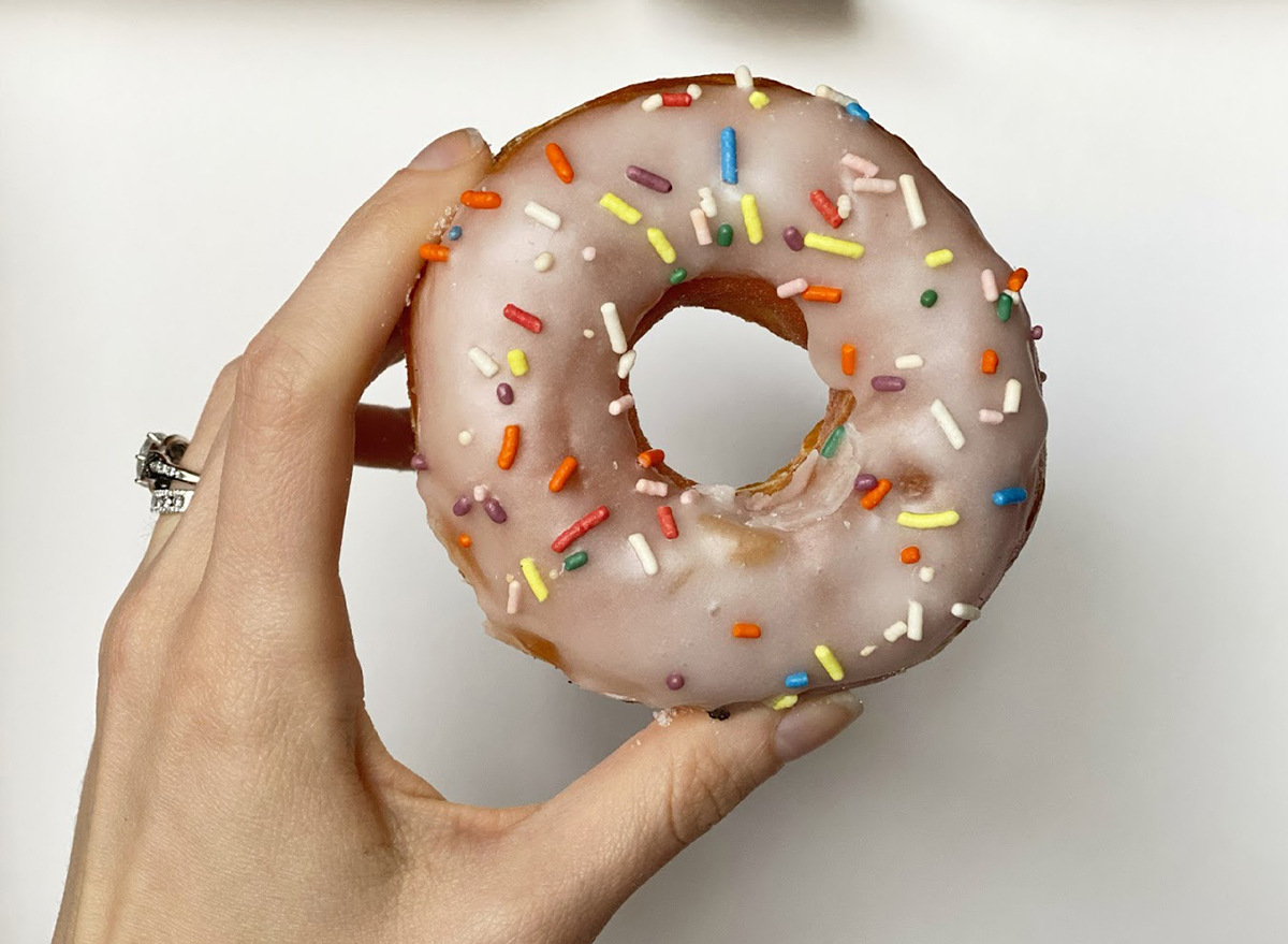 dunkin vanilla donut with sprinkles