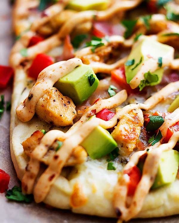 california chicken flatbread with chipotle ranch sauce