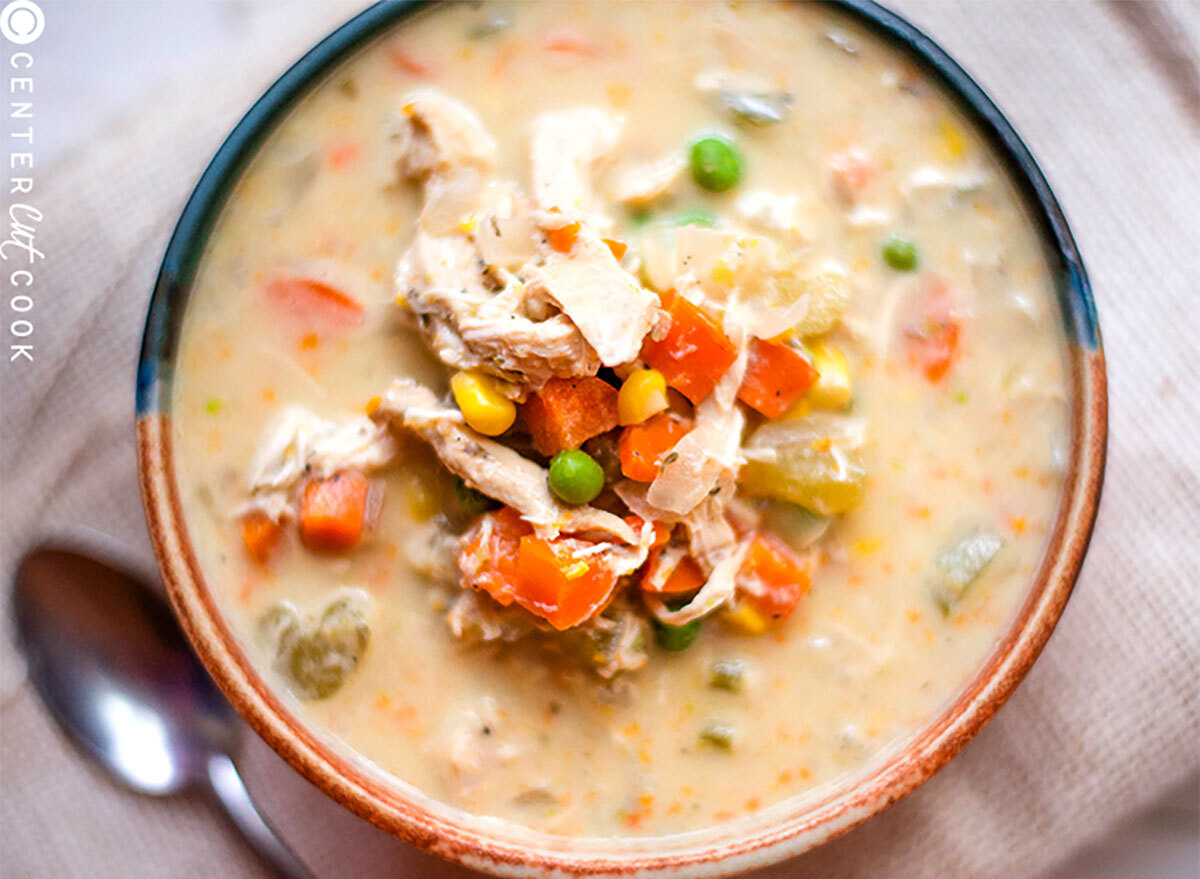 bowl of chicken pot pie stew